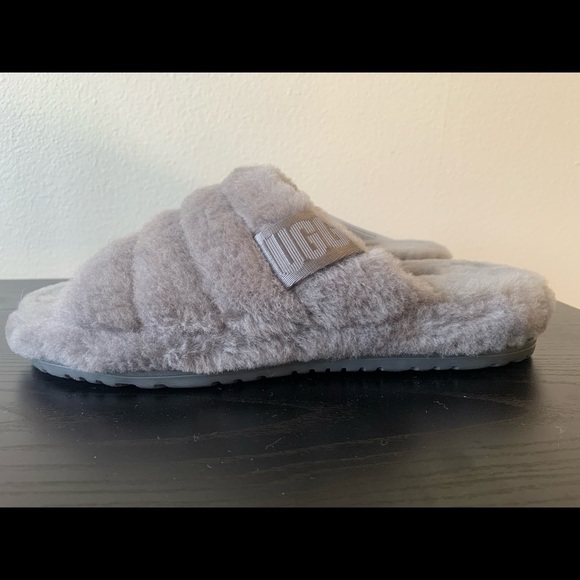 New MEN UGG FLUFF YOU METAL CHARCOAL GREY SLIPPERS‎ NEW. # Slide Sandal - Picture 1 of 7
